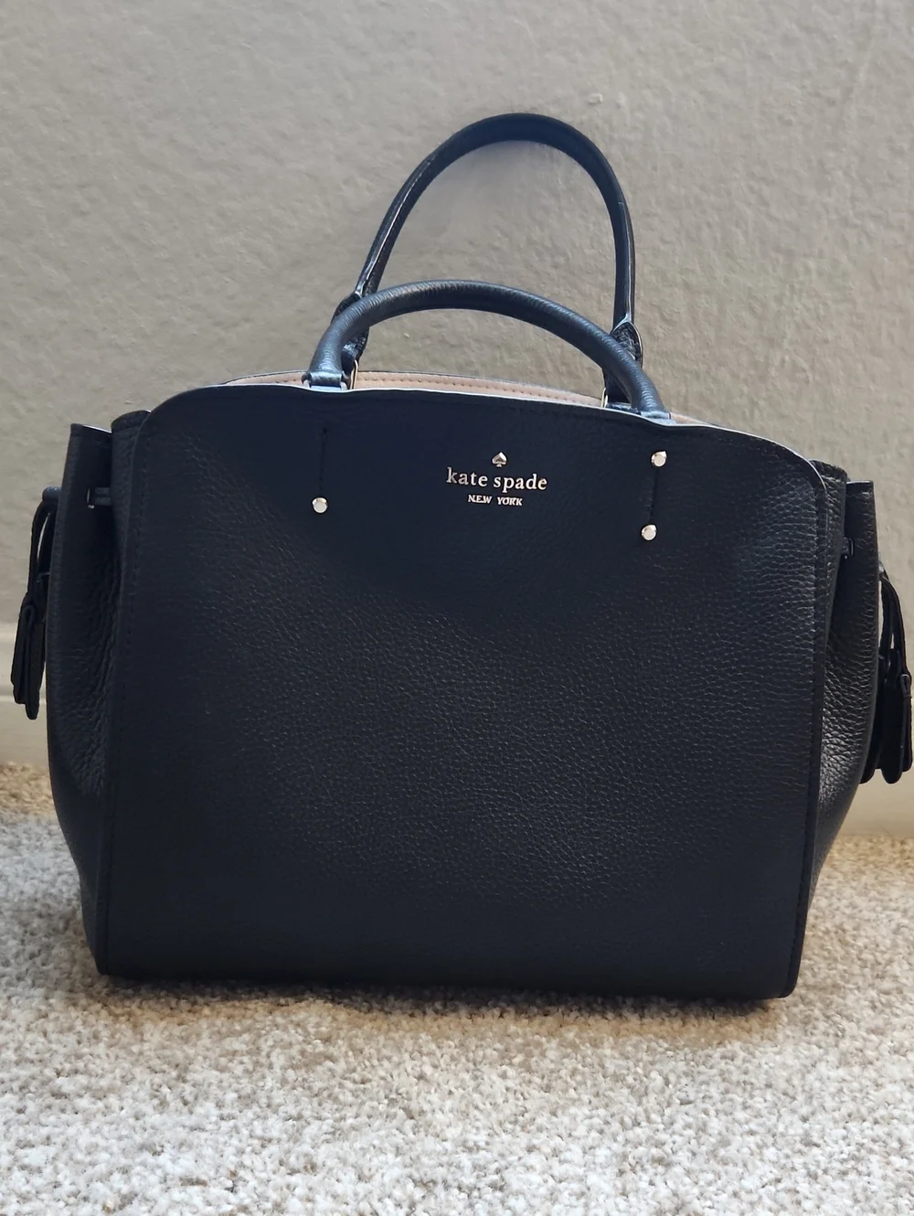 kate spade black pebbled leather satchel with top handles